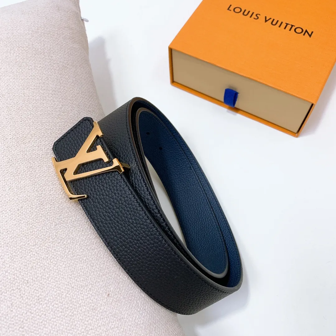 💰480💰Full package💰 💍Purchase level Lv imported pebbled cowhide classic men's belt, high-quality stainless steel letter head dual-use hanging buckle belt 4.0cm