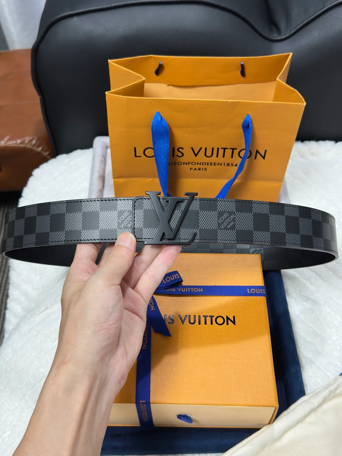 💰480💰Full set of packaging💰 💍Purchasing-grade LV Louis Vuitton M0107, double-sided, screen-printed checkerboard, width 4.0cm, high-quality LV buckle
