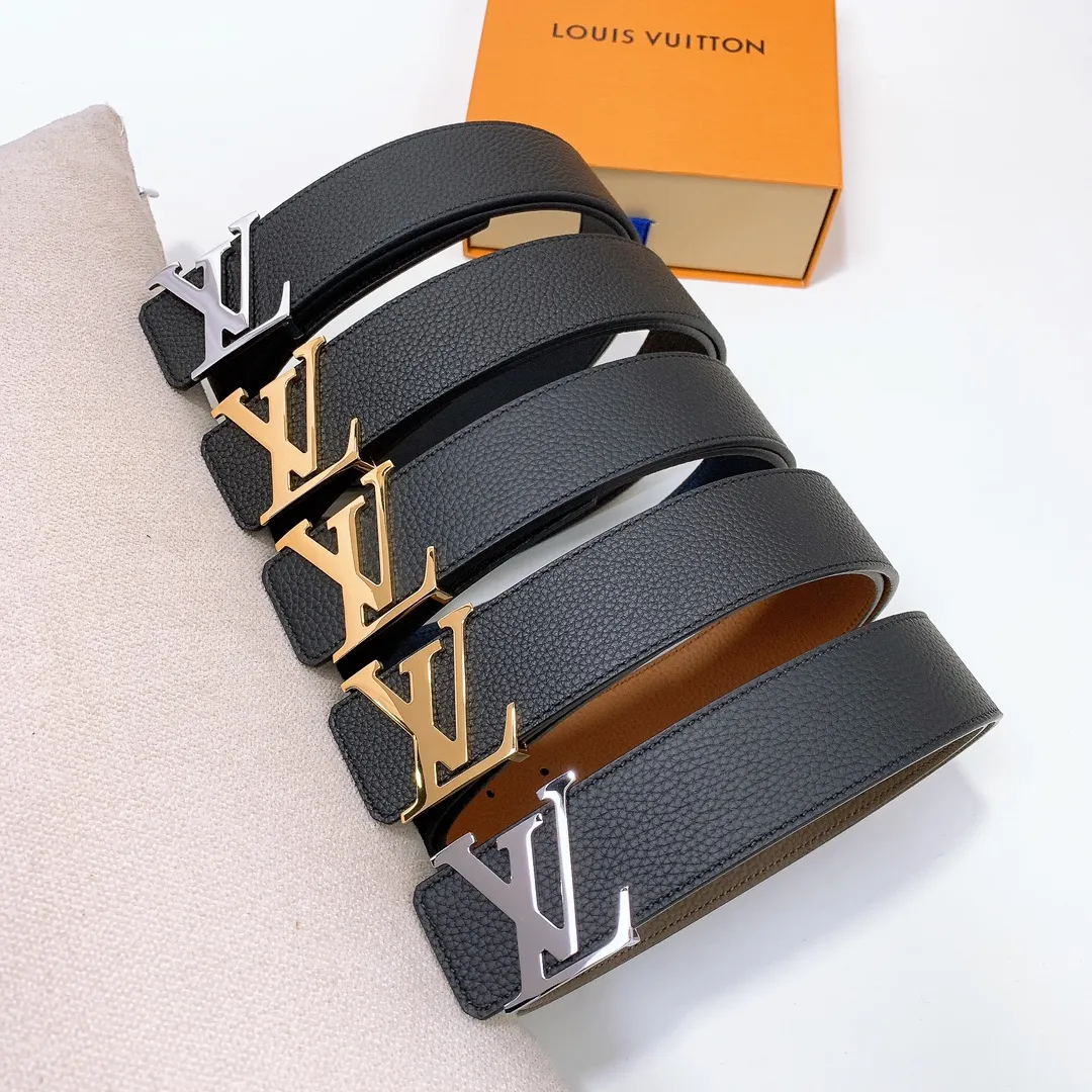💰480💰Full package💰 💍Purchase level Lv imported pebbled cowhide classic men's belt, high-quality stainless steel letter head dual-use hanging buckle belt 4.0cm