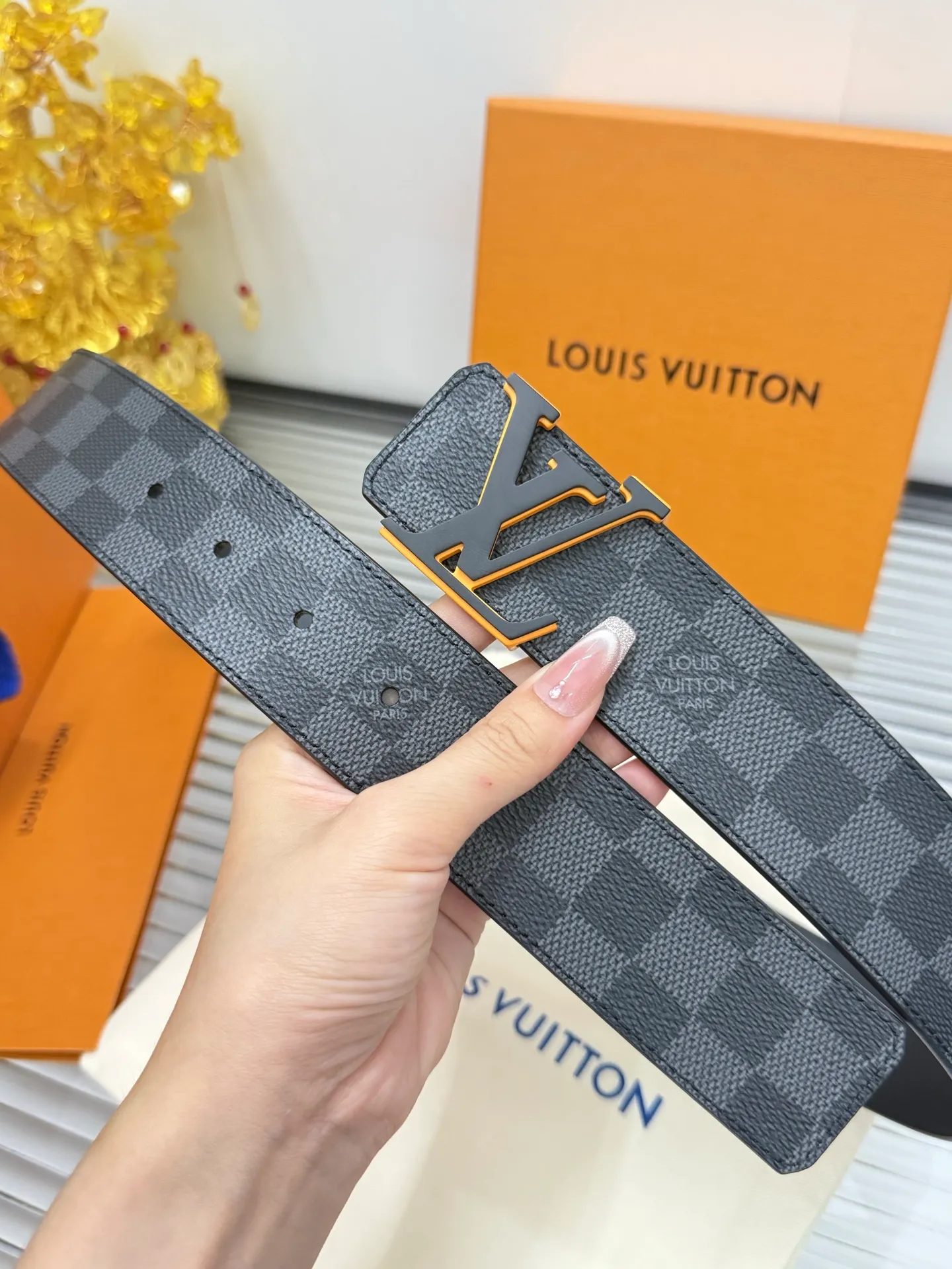 ✅Width: 𝟰.𝟬𝗰𝗺 ❑ Louis Vuitton Classic Black Check Original Imported Leather/Calfskin + Premium Double-layer Pure Copper Hardware Buckle💰480