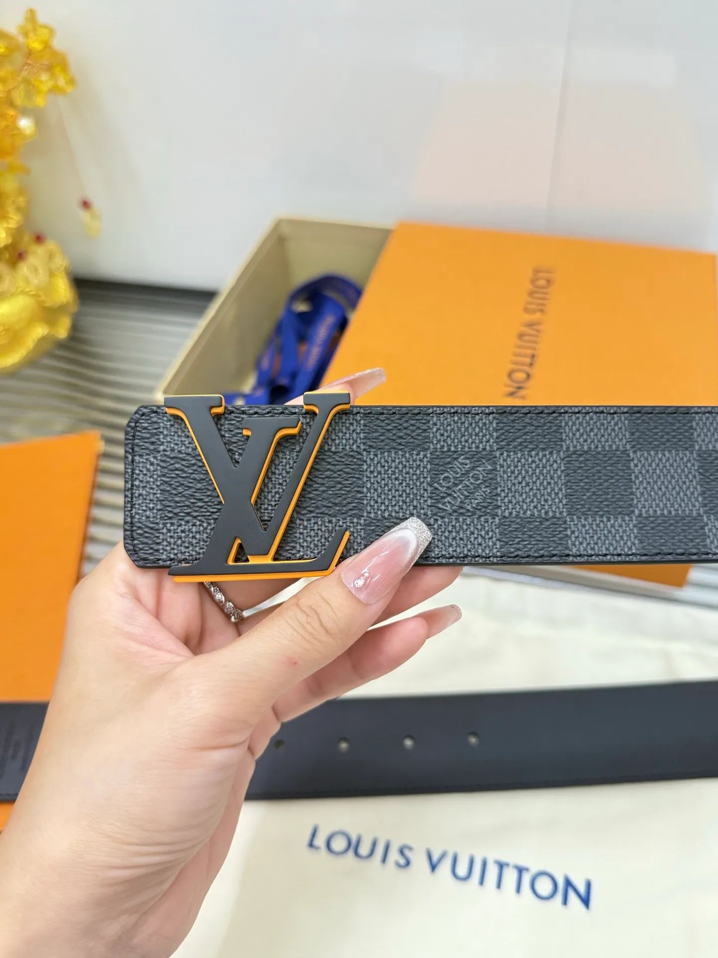 ✅Width: 𝟰.𝟬𝗰𝗺 ❑ Louis Vuitton Classic Black Check Original Imported Leather/Calfskin + Premium Double-layer Pure Copper Hardware Buckle💰480