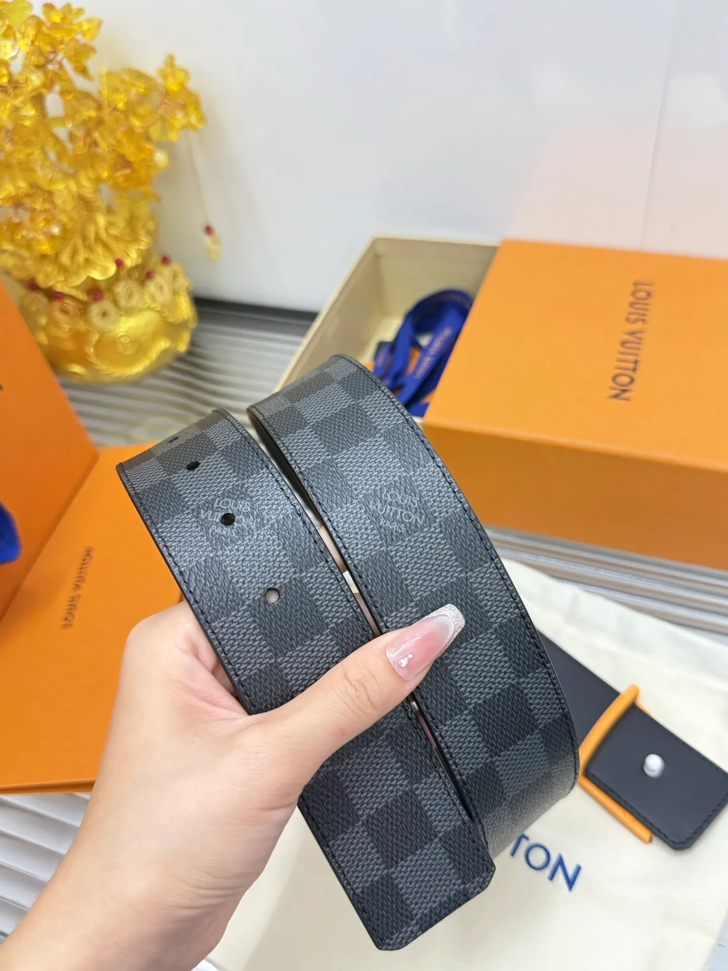 ✅Width: 𝟰.𝟬𝗰𝗺 ❑ Louis Vuitton Classic Black Check Original Imported Leather/Calfskin + Premium Double-layer Pure Copper Hardware Buckle💰480