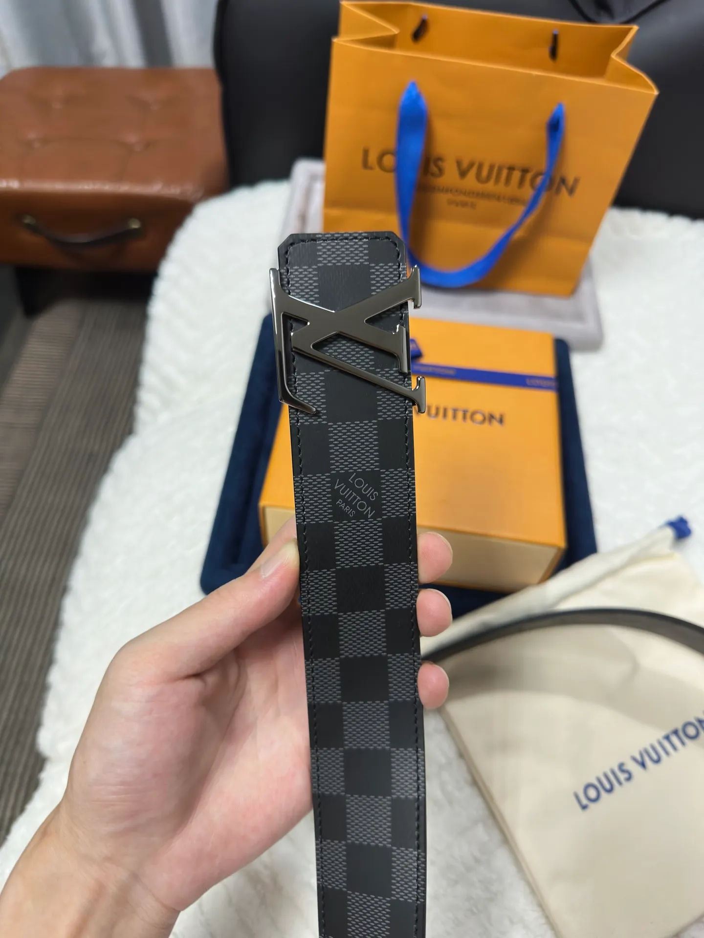 💰480💰Full set of packaging💰 💍Purchasing-grade LV Louis Vuitton M0107, double-sided, screen-printed checkerboard, width 4.0cm, high-quality LV buckle