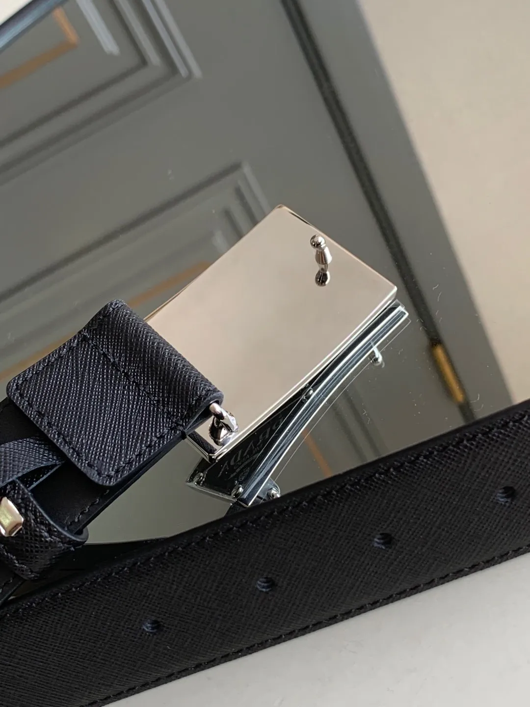 💰480💰Full package💰 💍Purchase level Prada official website synchronization, new Prada Saffiano leather double-sided black cross pattern new plate buckle, belt width 3.4 cm buckle with engraved nameplate💓💓💓