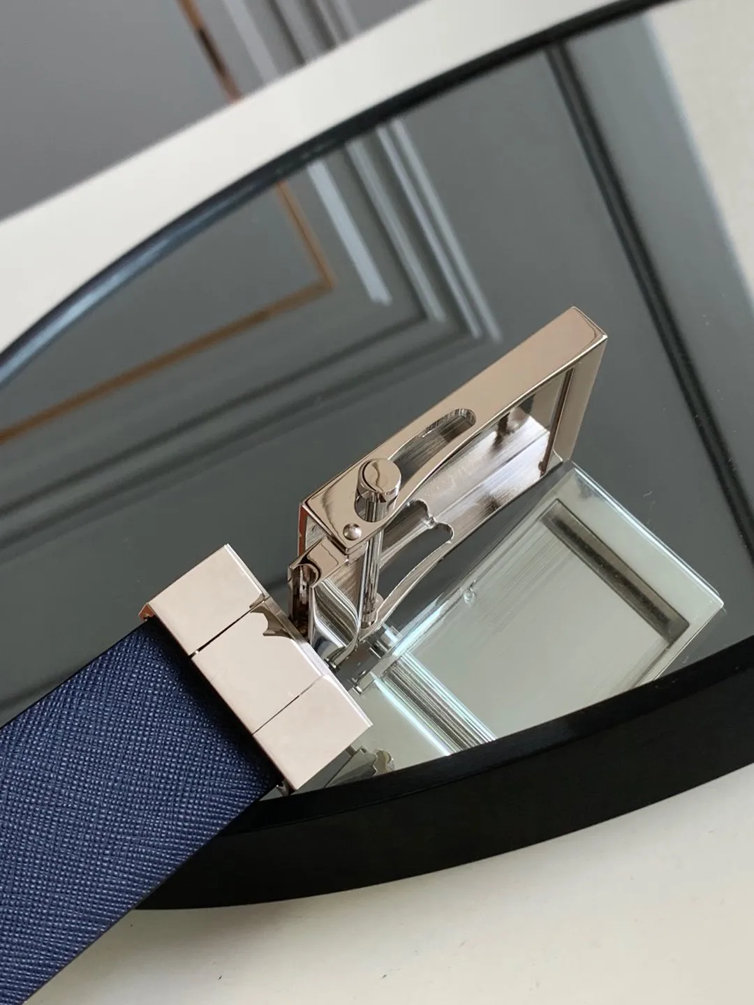 💰480💰Full package💰 💍Purchase level Prada official website synchronization, new Prada Saffiano leather double-sided black cross pattern new toothless automatic buckle Belt width 3.4 cm buckle with engraved nameplate💓💓💓