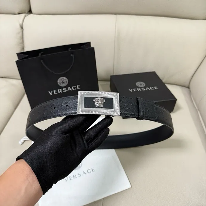 💰480💰Full package💰 💍Purchasing-grade Versace Width 4.0cm⚡️🌹Men's model imported first-layer cowhide embossed🌹Medusa head veneer buckle