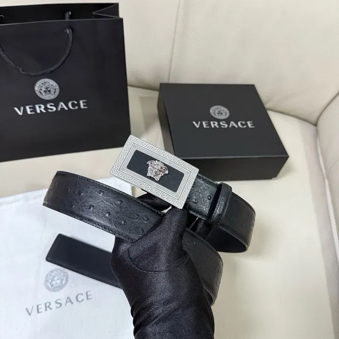 💰480💰Full package💰 💍Purchasing-grade Versace Width 4.0cm⚡️🌹Men's imported first-layer cowhide ostrich pattern🌹Medusa head veneer buckle