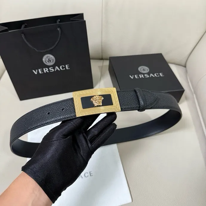 💰480💰Full package💰 💍Purchasing-grade Versace Width 4.0cm⚡️🌹Men's model imported top-layer tree-height cowhide⚡️🌹Medusa head veneer buckle