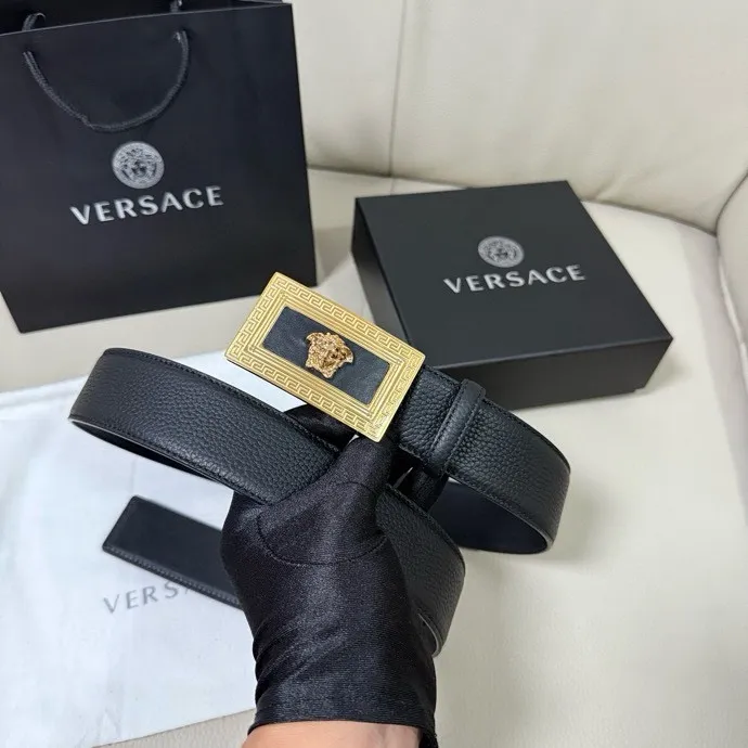 💰480💰Full set of packaging💰 💍Purchasing-grade Versace Width 4.0cm⚡️🌹Men's imported first-layer cowhide with lychee pattern🌹Medusa head veneer buckle