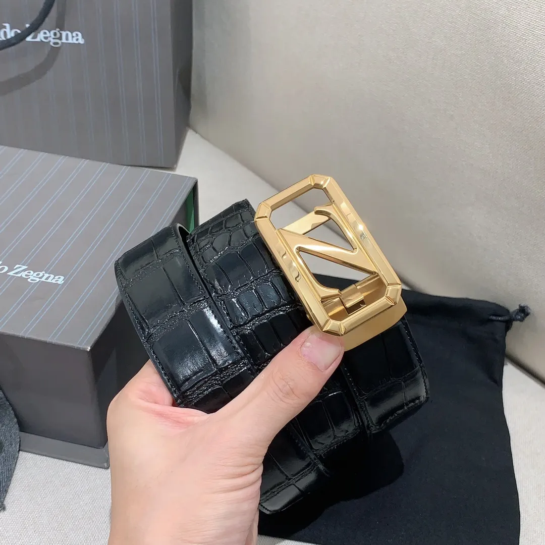 💰460💰Full package💰 💍Purchase level Ermenegildo Zegna men's automatic belt, classic Z-shaped metal automatic buckle, exquisite and subtle, very attractive 3.5cm