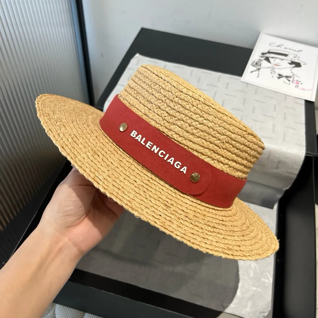 💰140¥ Balenciaga new flat top raffia hat, head circumference 57cm