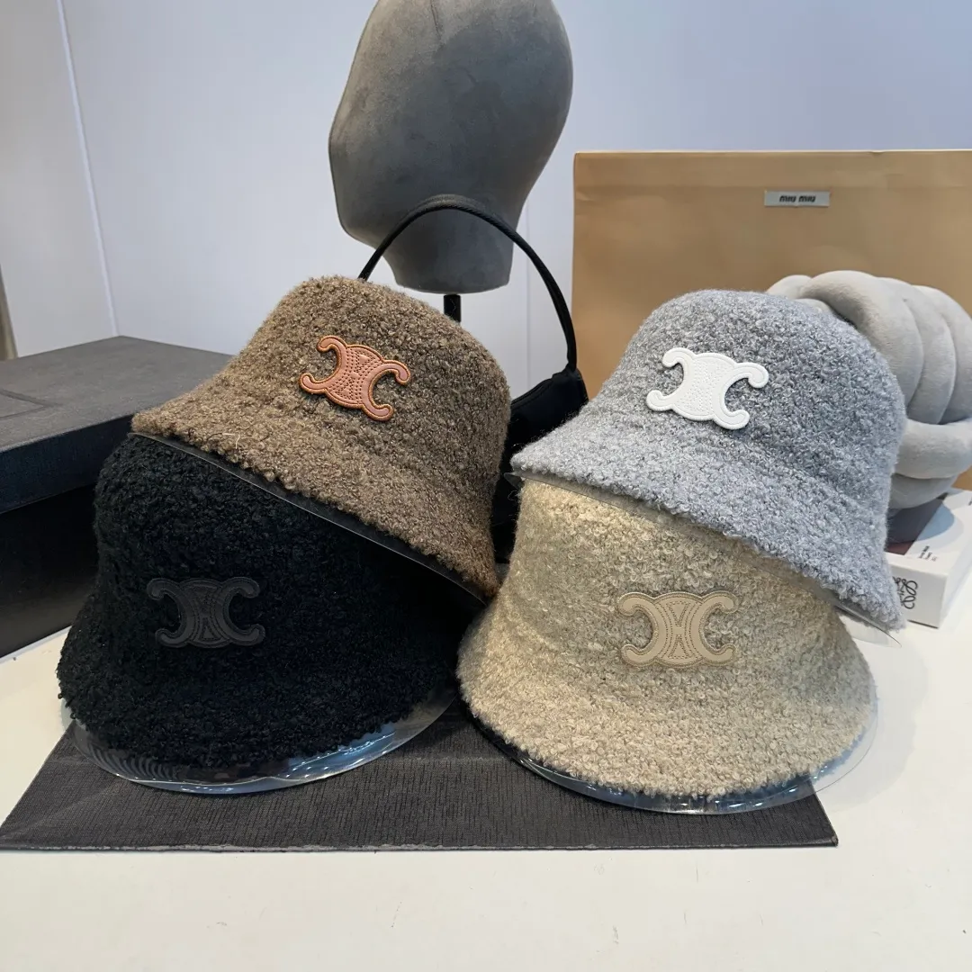 P60 Celine Celine* customized version of Arc de Triomphe lamb wool basin hat women's bucket hat 2025 hot new style autumn and winter hat fisherman hat winter style