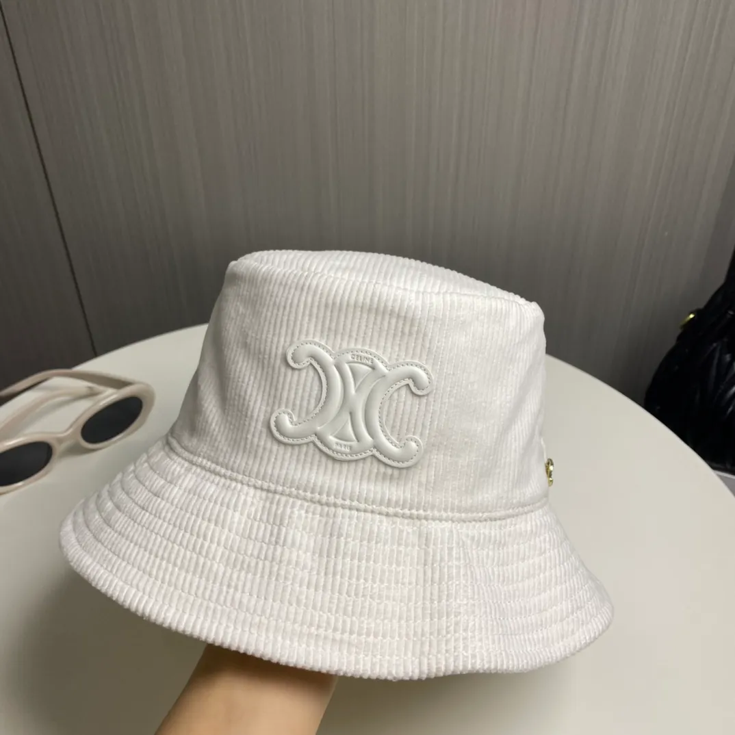 P90🔥Celine high version official website latest model🆕corduroy vertical pattern fisherman hat for women, autumn and winter fashion brand versatile retro trend