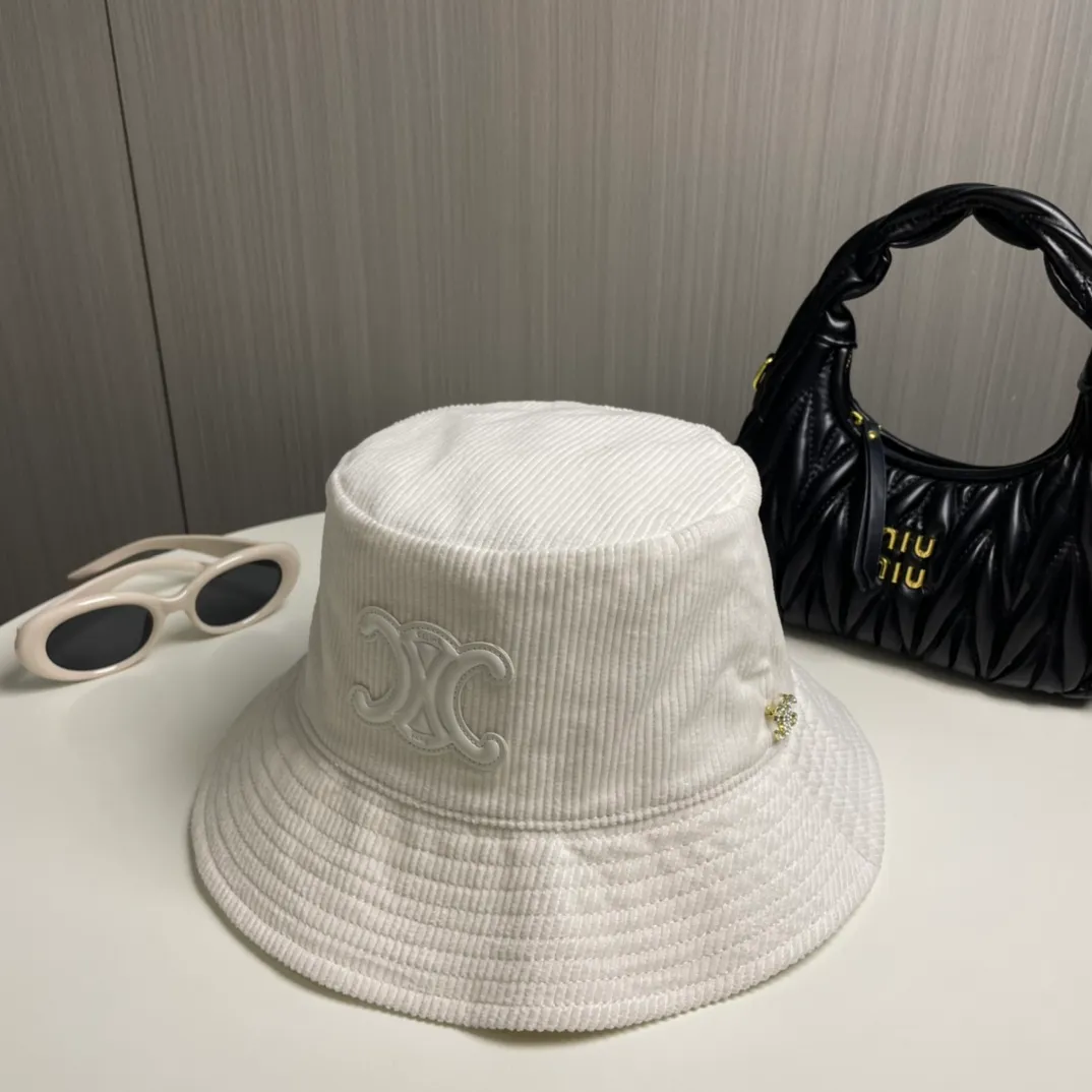 P90🔥Celine high version official website latest model🆕corduroy vertical pattern fisherman hat for women, autumn and winter fashion brand versatile retro trend