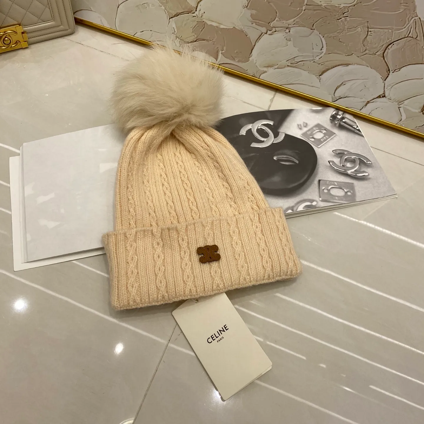 CELINE rabbit hair twist knitted hat