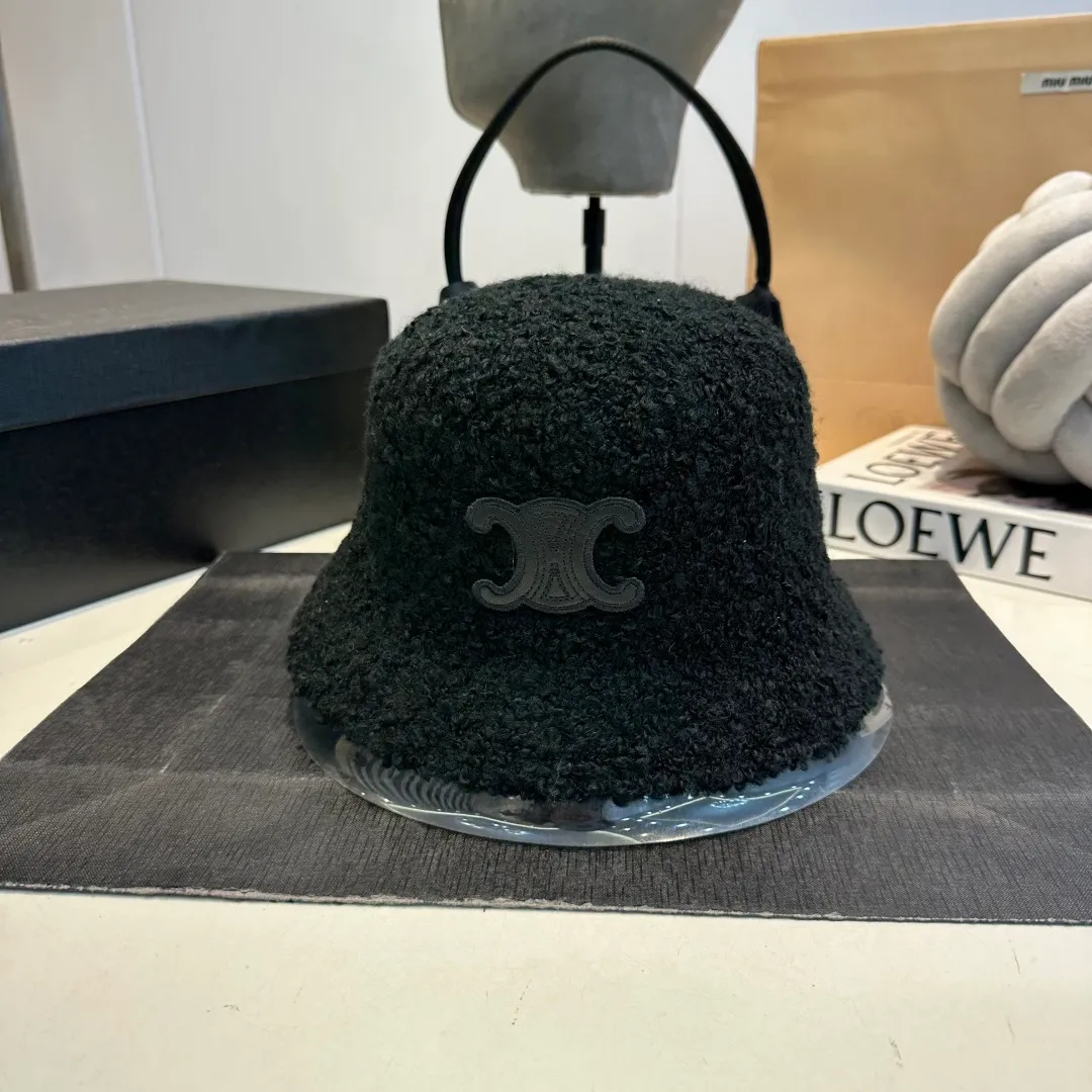P60 Celine Celine* customized version of Arc de Triomphe lamb wool basin hat women's bucket hat 2025 hot new style autumn and winter hat fisherman hat winter style