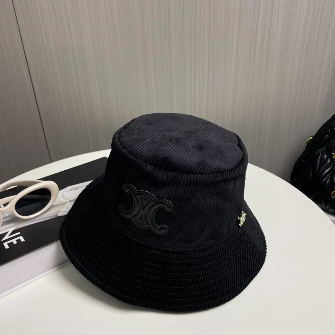 P90🔥Celine high version official website latest model🆕corduroy vertical pattern fisherman hat for women, autumn and winter fashion brand versatile retro trend
