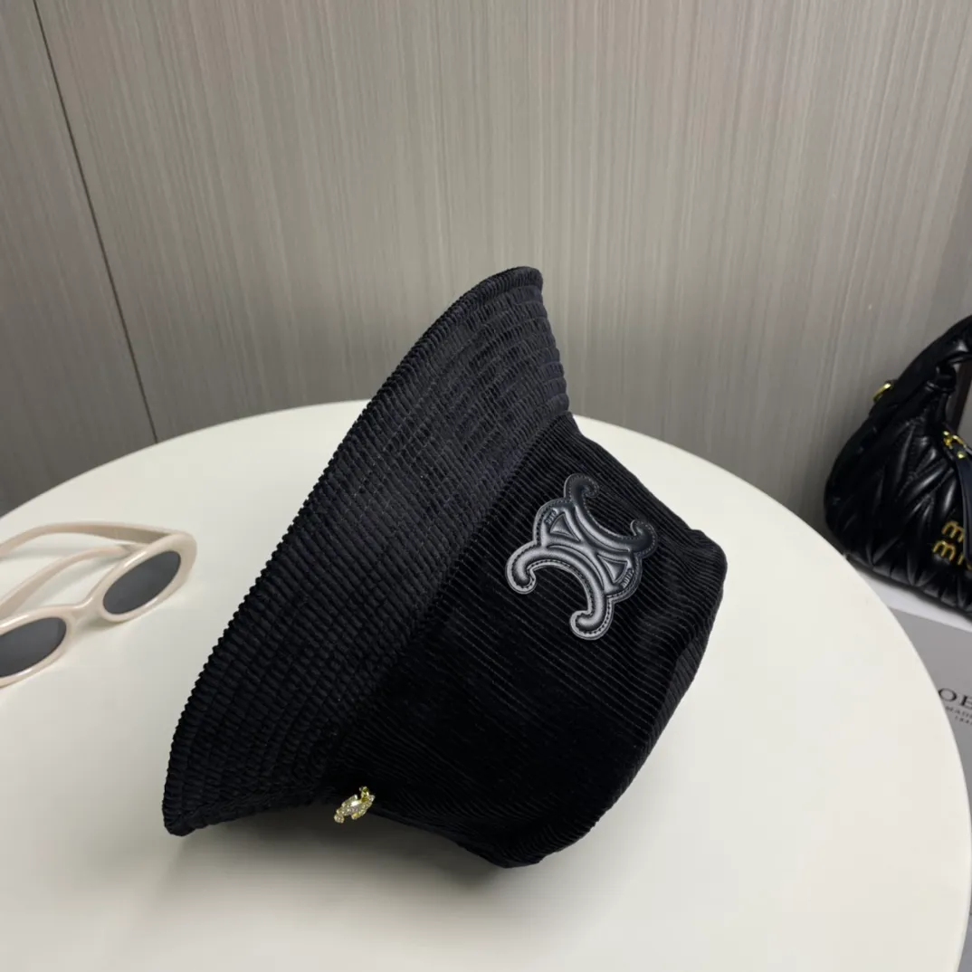P90🔥Celine high version official website latest model🆕corduroy vertical pattern fisherman hat for women, autumn and winter fashion brand versatile retro trend