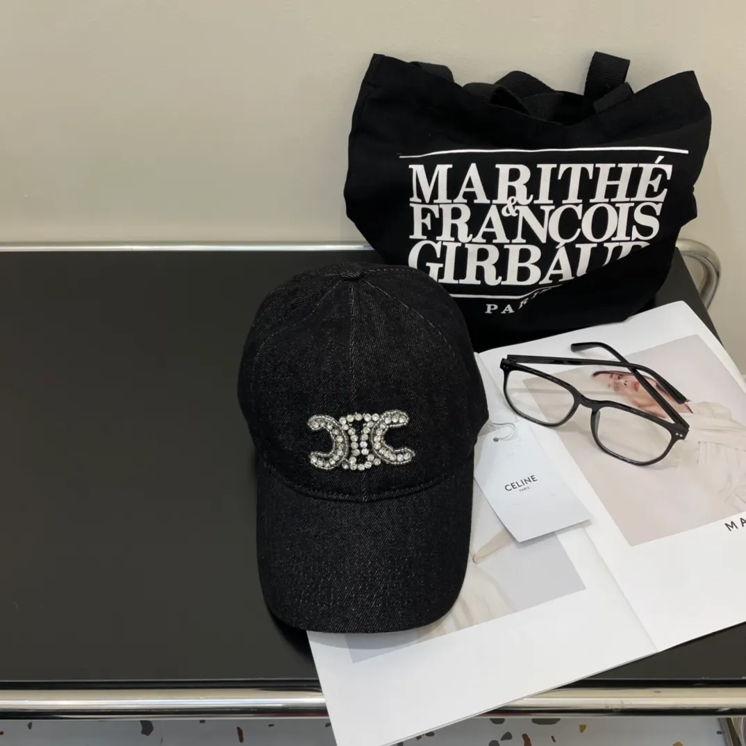 P76 CELINE·Celine's new Arc de Triomphe baseball cap 🧢 Top version 👍 Customized washed denim fabric, super textured! Arc de Triomphe crystal diamond pattern, can be worn by men and women, adjustable