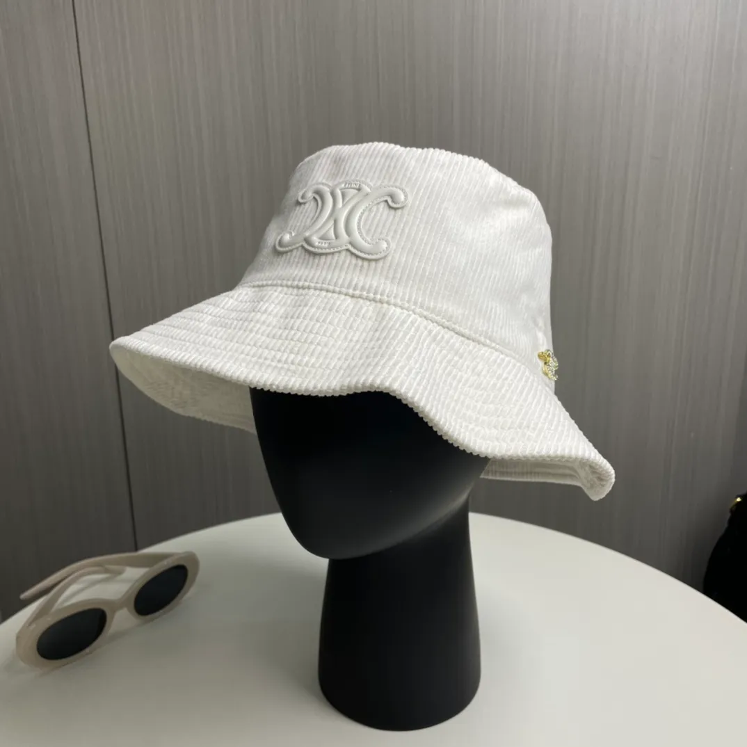 P90🔥Celine high version official website latest model🆕corduroy vertical pattern fisherman hat for women, autumn and winter fashion brand versatile retro trend