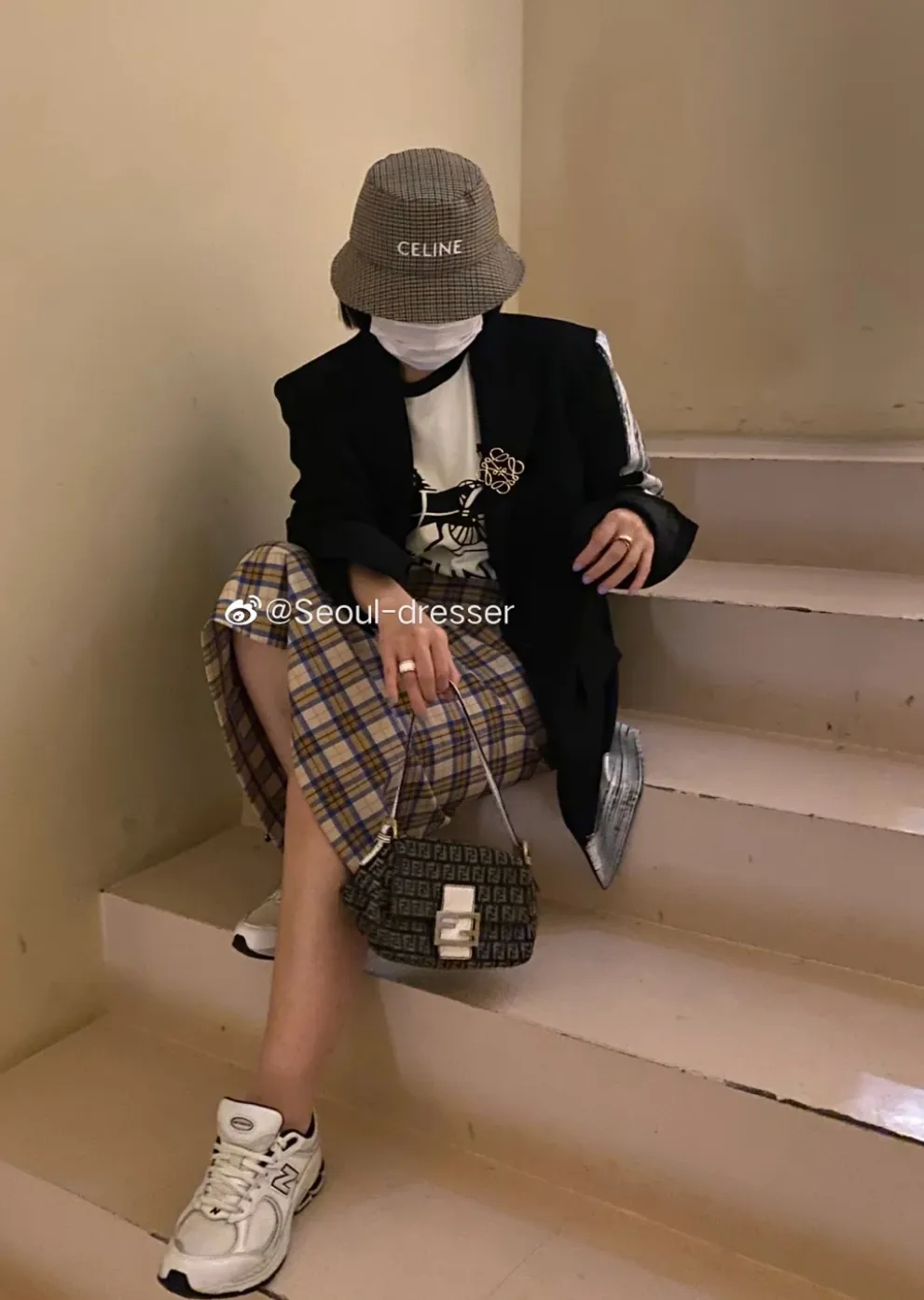 High version celine houndstooth fisherman hat