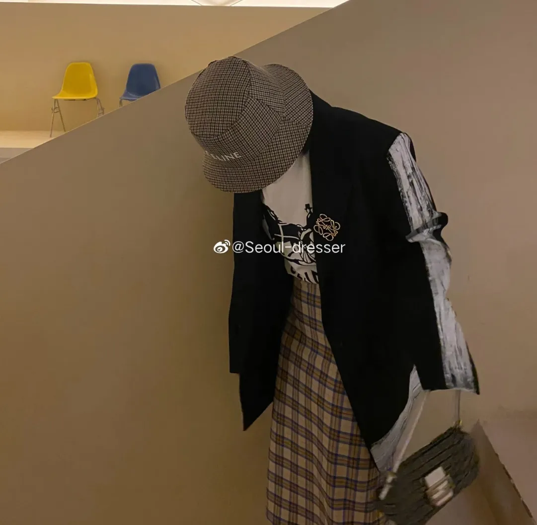 High version celine houndstooth fisherman hat