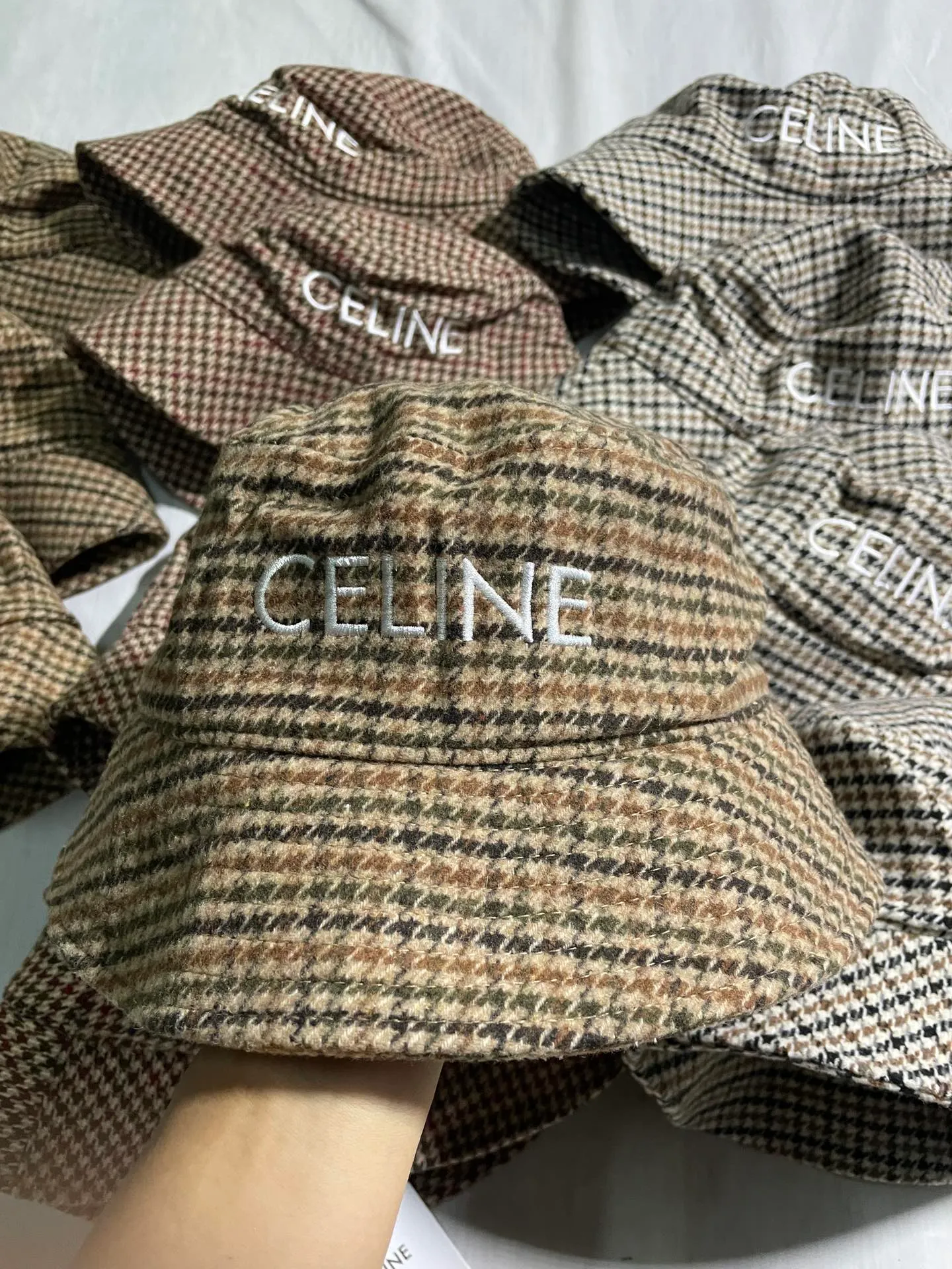 High version celine houndstooth fisherman hat