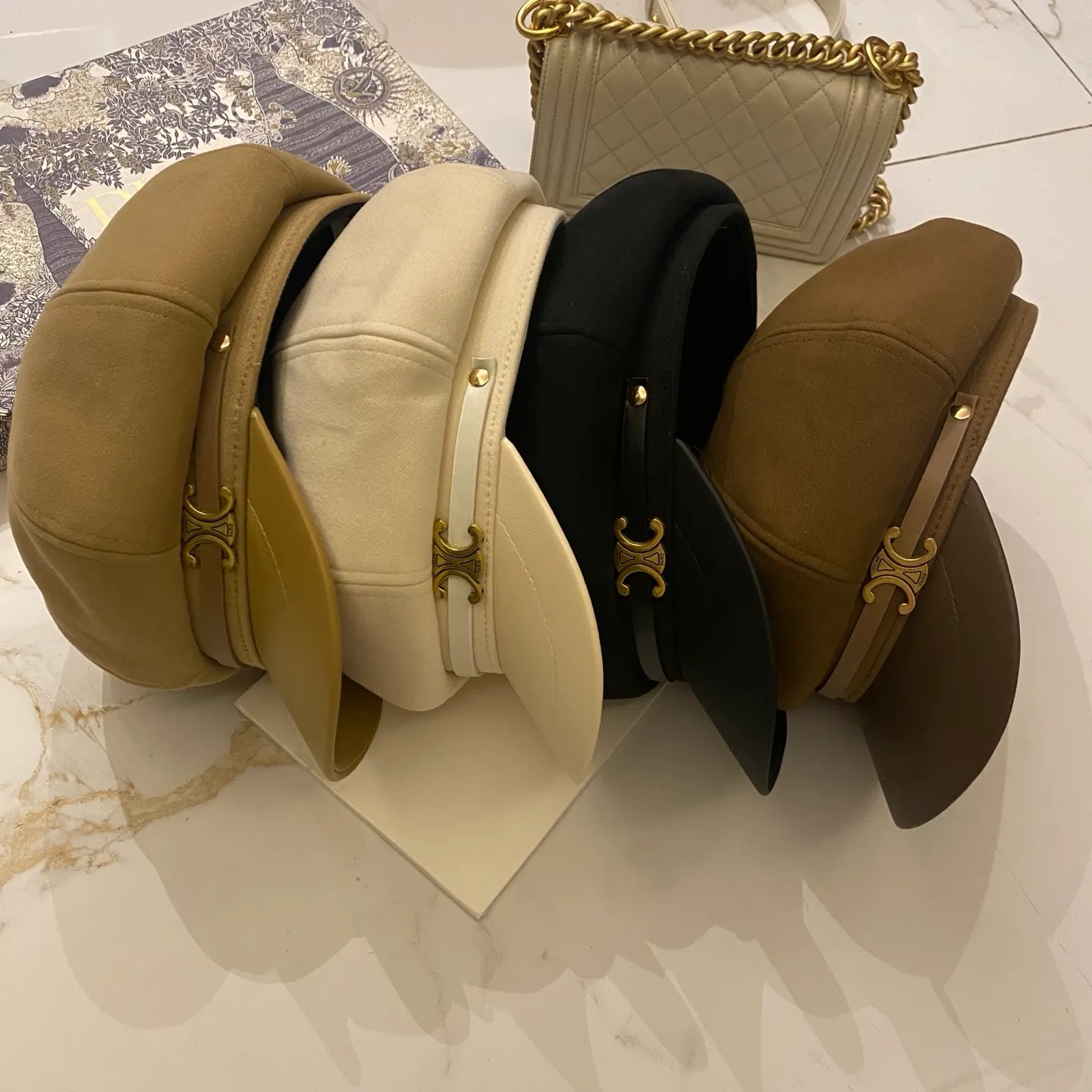 Celine imitation wool and leather octagonal hat