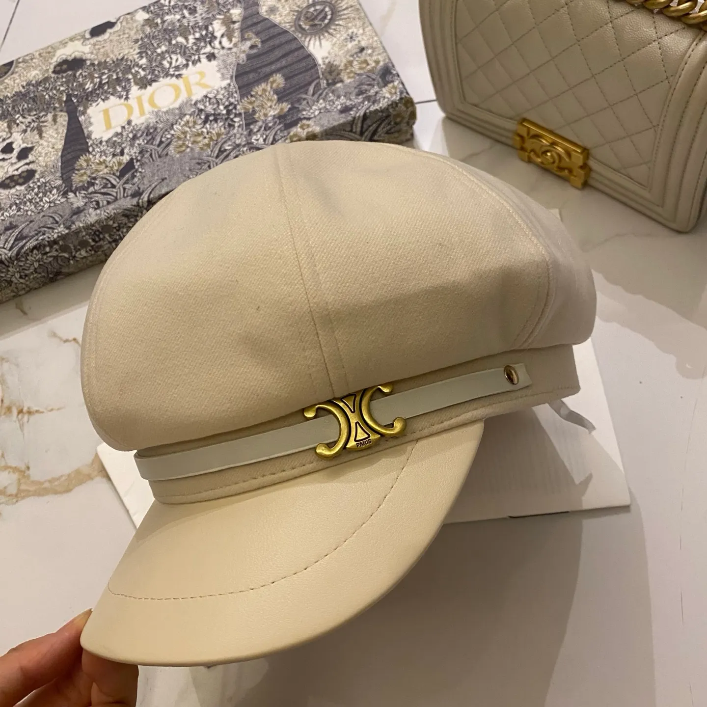 Celine imitation wool and leather octagonal hat