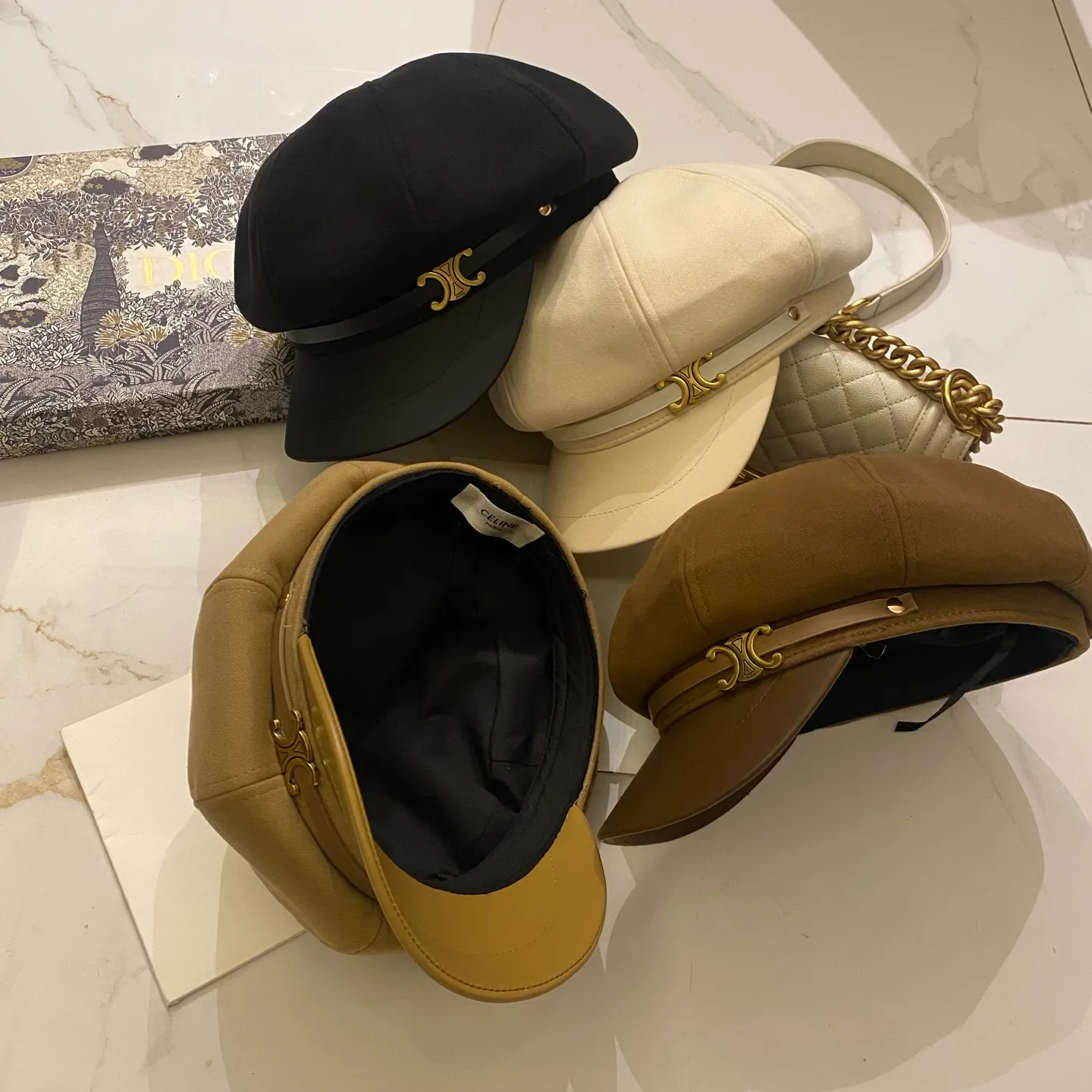 Celine imitation wool and leather octagonal hat