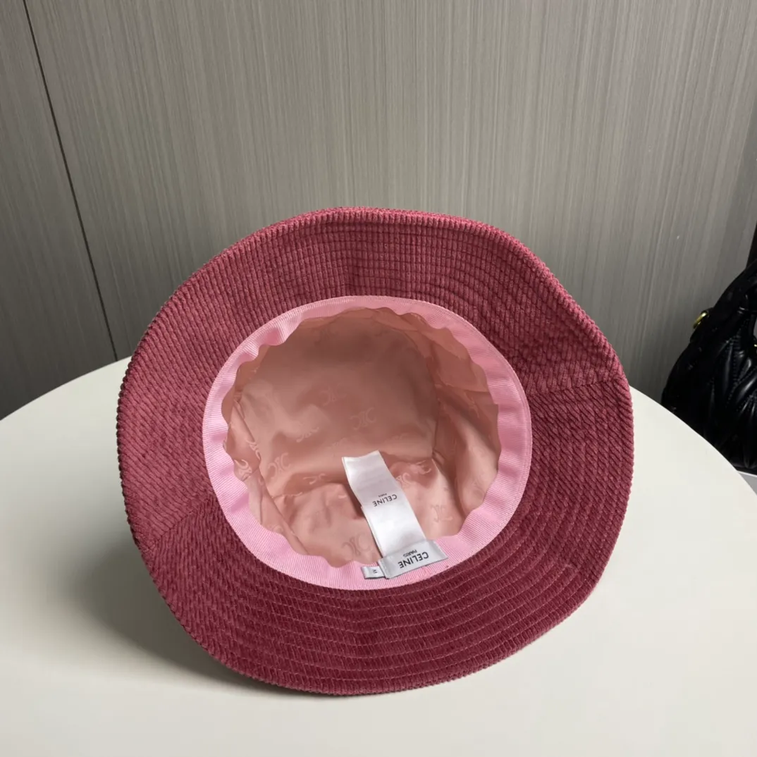 P90🔥Celine high version official website latest model🆕corduroy vertical pattern fisherman hat for women, autumn and winter fashion brand versatile retro trend