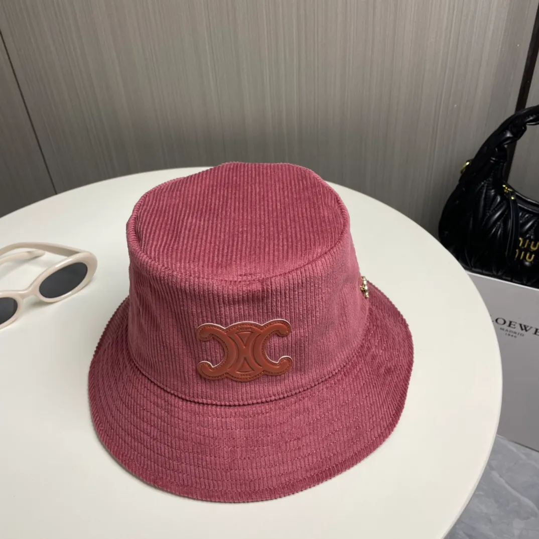 P90🔥Celine high version official website latest model🆕corduroy vertical pattern fisherman hat for women, autumn and winter fashion brand versatile retro trend