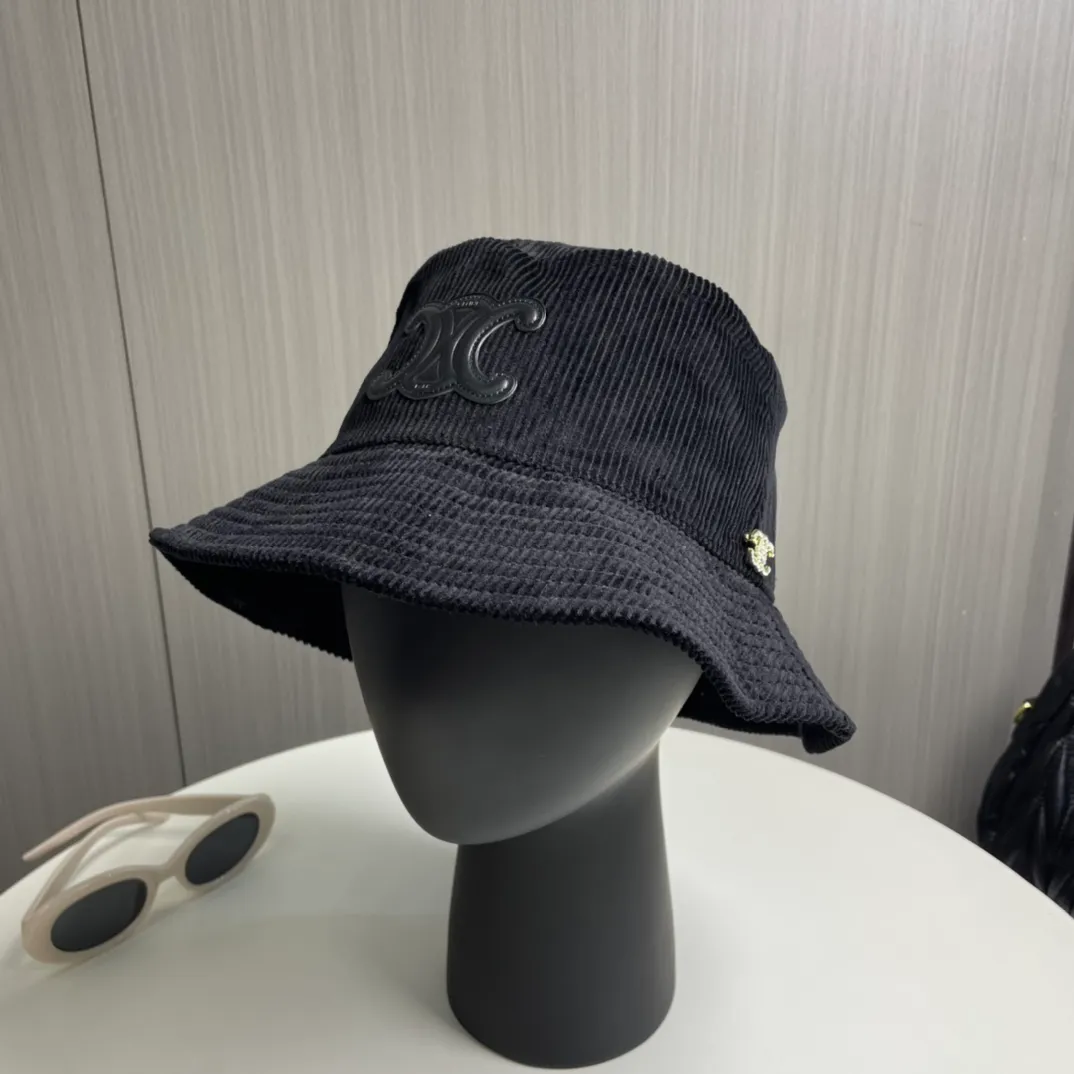P90🔥Celine high version official website latest model🆕corduroy vertical pattern fisherman hat for women, autumn and winter fashion brand versatile retro trend