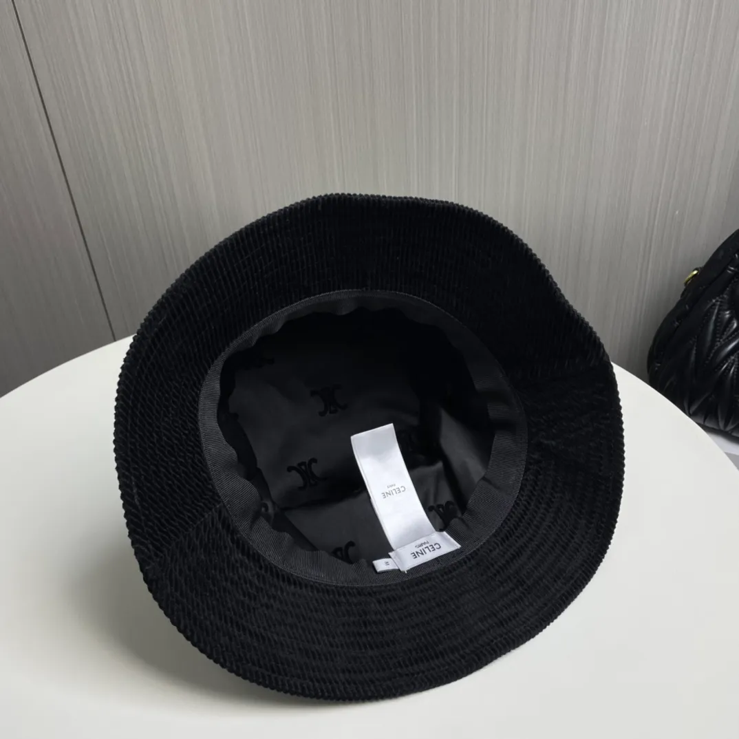 P90🔥Celine high version official website latest model🆕corduroy vertical pattern fisherman hat for women, autumn and winter fashion brand versatile retro trend