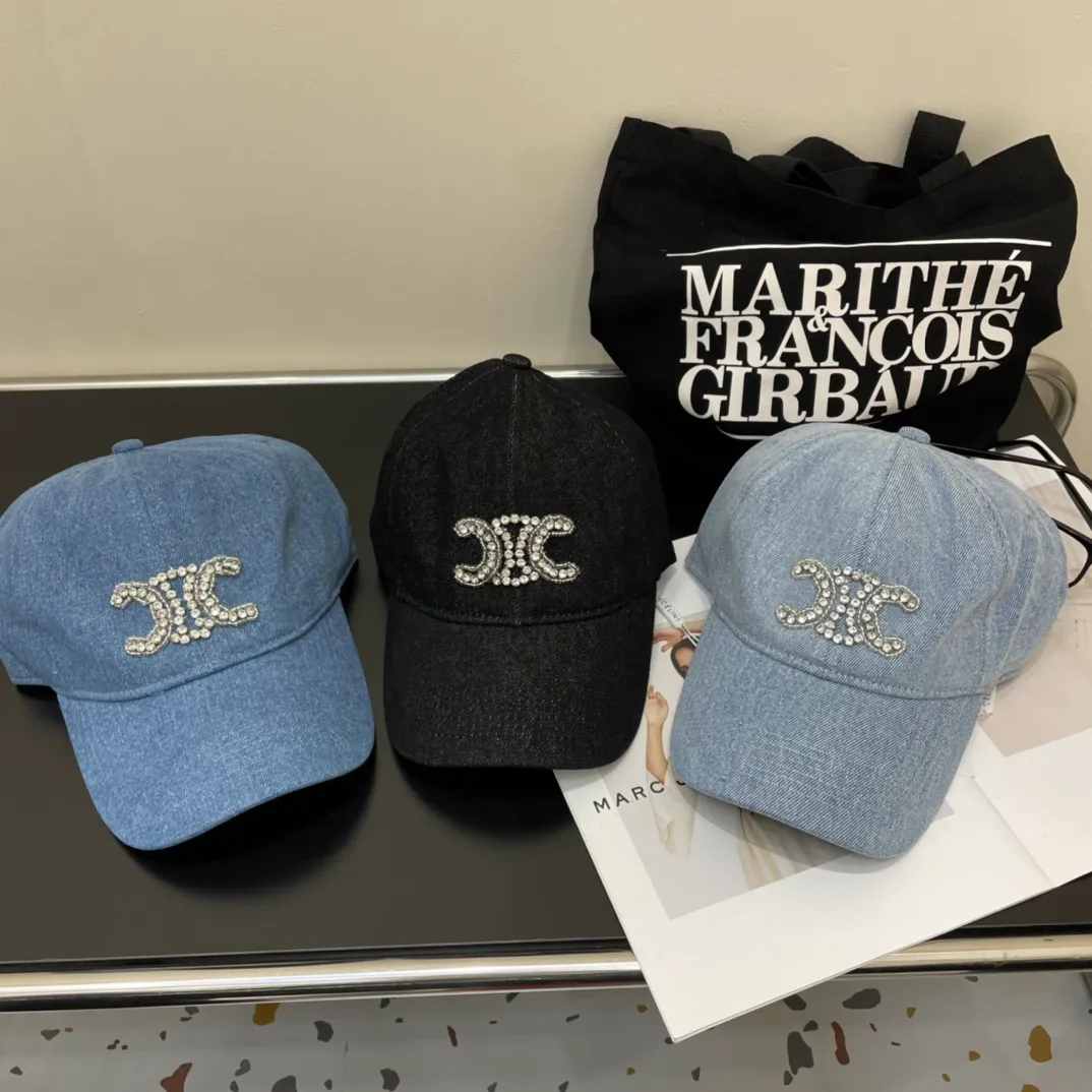 P76 CELINE·Celine's new Arc de Triomphe baseball cap 🧢 Top version 👍 Customized washed denim fabric, super textured! Arc de Triomphe crystal diamond pattern, can be worn by men and women, adjustable
