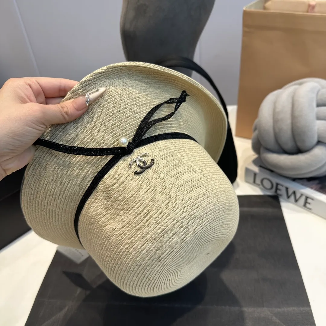 P100 Chanel straw hat, bow hat, lady style PP straw hat, head circumference 57cm