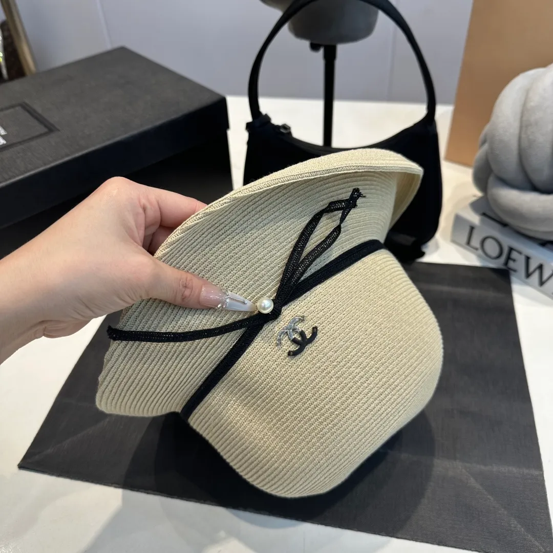 P100 Chanel straw hat, bow hat, lady style PP straw hat, head circumference 57cm