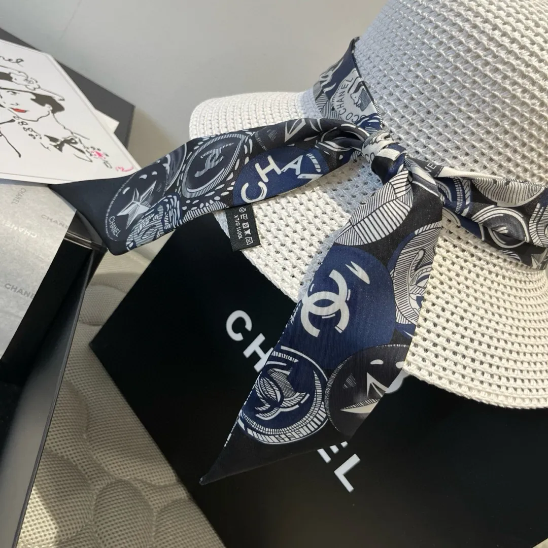 💰140¥ Chanel new straw hat, with silk ribbon, a must-have for fairies when traveling, head circumference 57cm