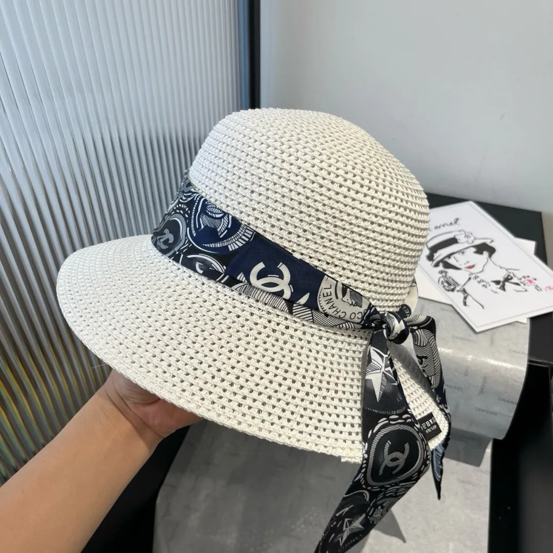 💰140¥ Chanel new straw hat, with silk ribbon, a must-have for fairies when traveling, head circumference 57cm