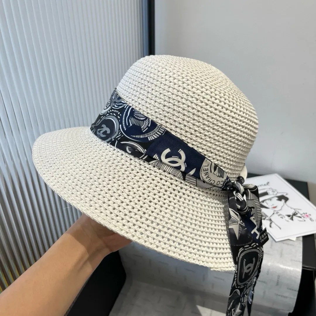 💰140¥ Chanel new straw hat, with silk ribbon, a must-have for fairies when traveling, head circumference 57cm
