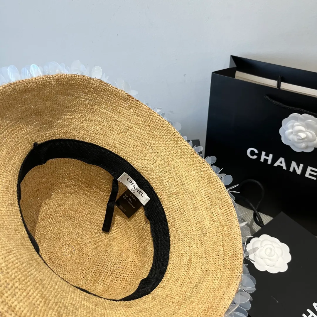 💰240¥ Chanel Raffia straw hat, hand-crocheted, high-end customization, head circumference 57cm