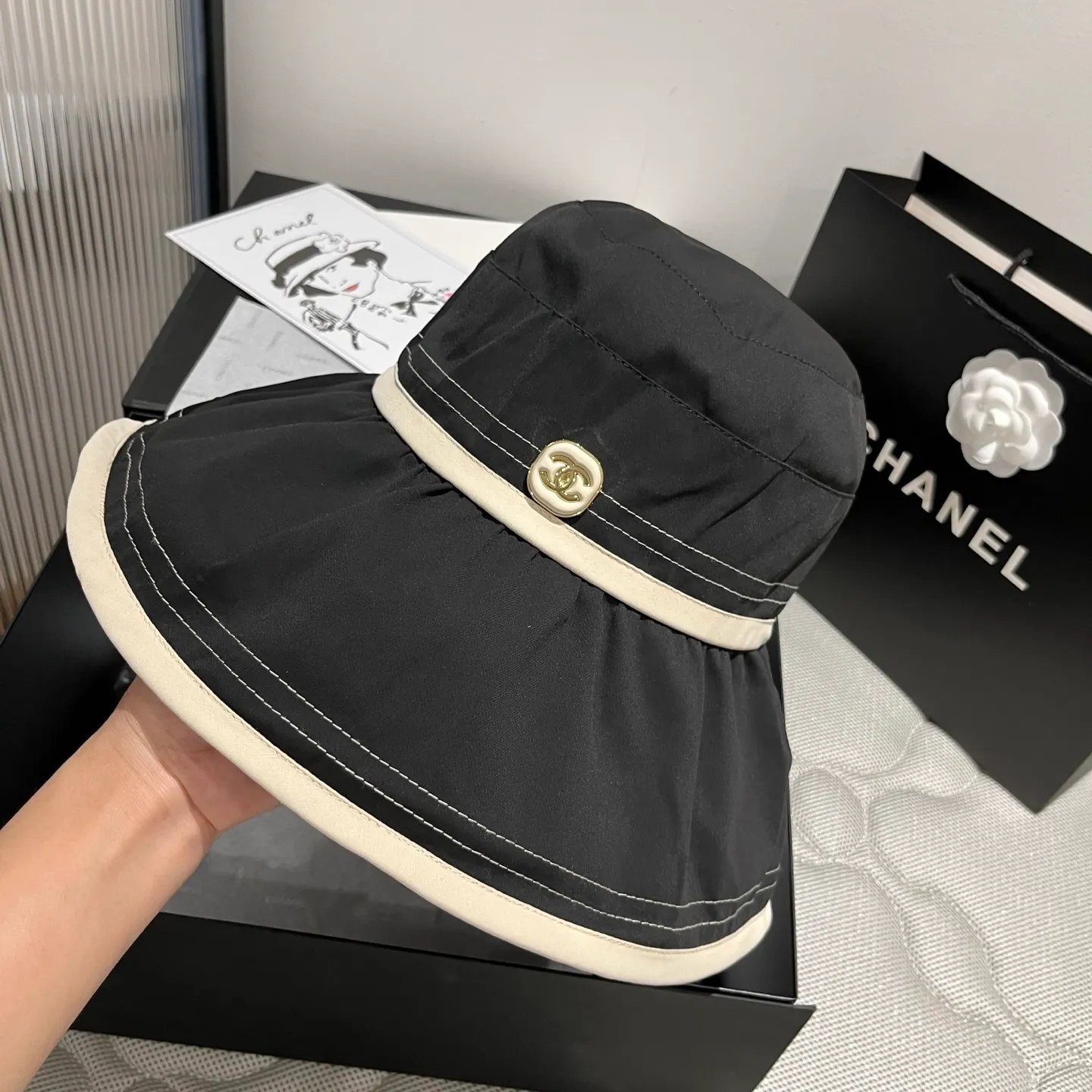 💰100¥ Chanel sunshade bucket hat, foldable, head circumference 57cm