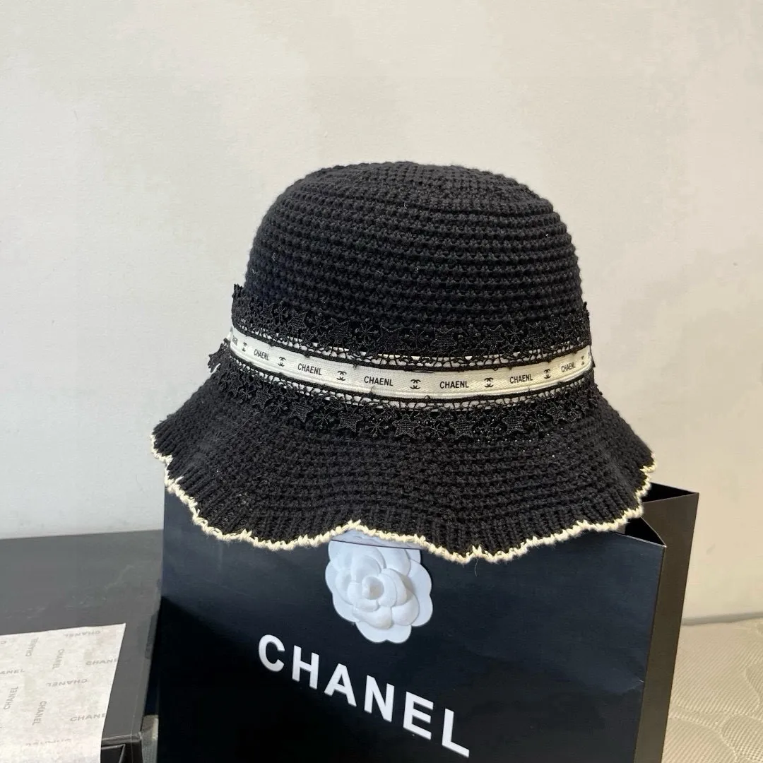 💰110¥ Chanel knitted handhook bucket hat, wavy edge top hat, head circumference 57cm