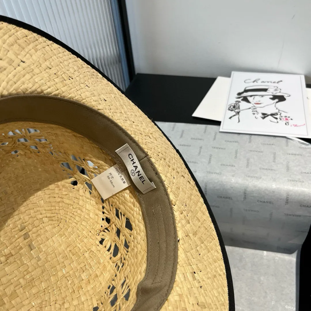 💰210¥ Chanel flat top hat, raffia hat, super heavy duty customization, head circumference 57cm