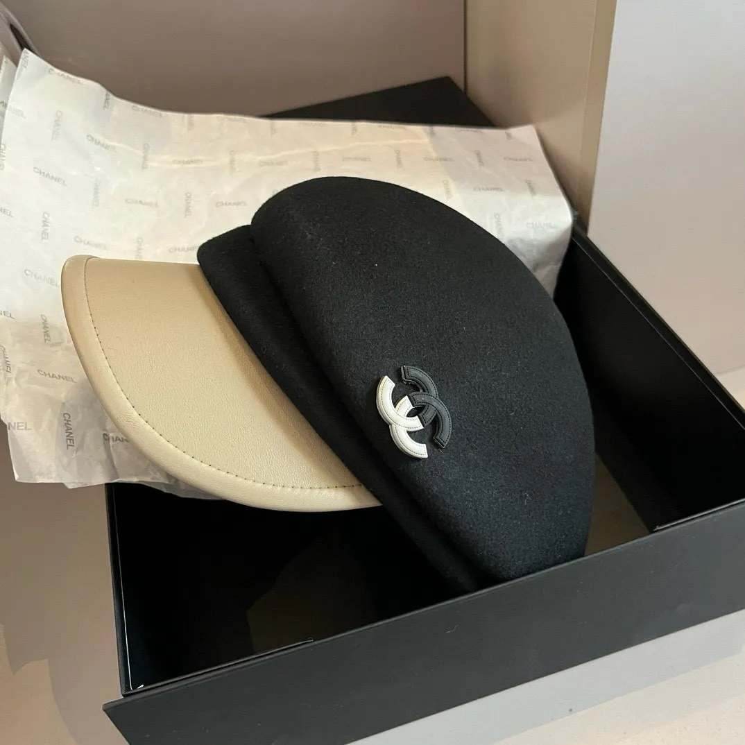 💰180¥ Chanel wool peaked military cap, washed leather brim, high-end color matching, 100% wool🦙, head circumference 57cm adjustable
