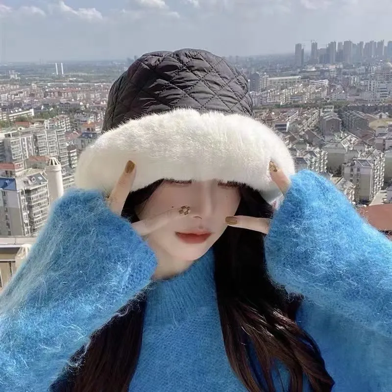 Running amount 66¥ Chanel Chanel 2022 new autumn and winter fisherman hat, rhombus warm hat, air cotton fabric, essential for keeping warm when wearing clothes, head circumference 57cm