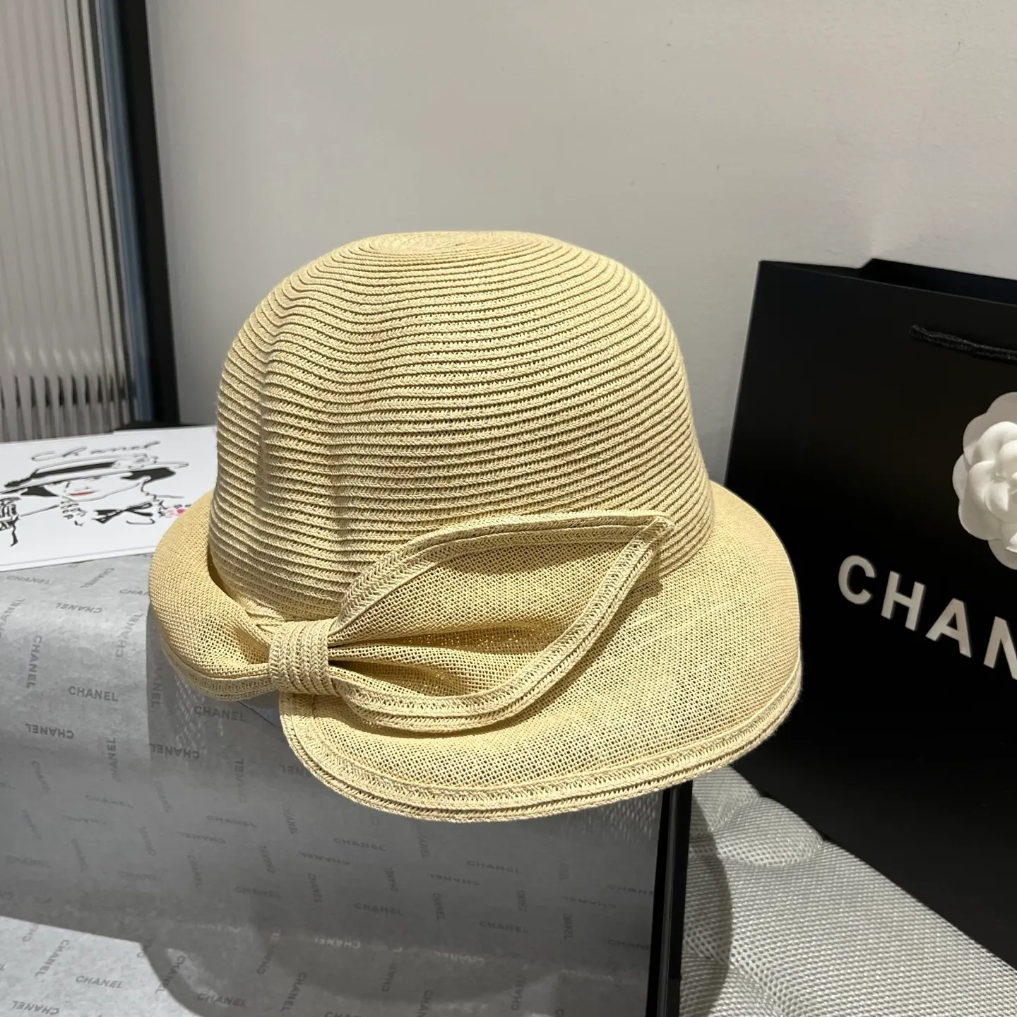 💰140¥ Chanel straw hat, advanced customization, head circumference 57cm.