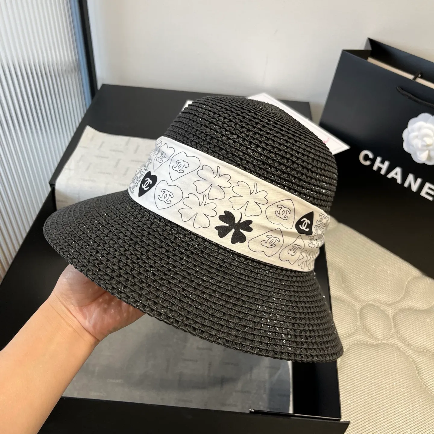 💰140¥ Chanel new straw hat, with silk ribbon, a must-have for fairies when traveling, head circumference 57cm