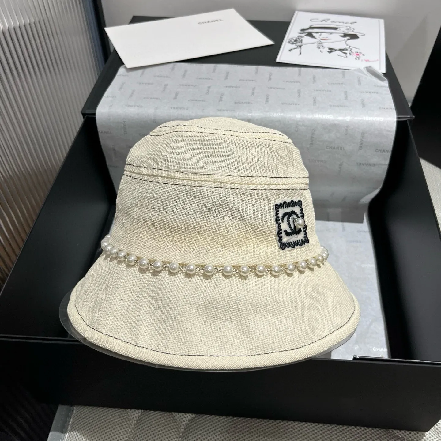 💰120¥ Chanel cotton and linen hat, bucket hat, head circumference 57cm