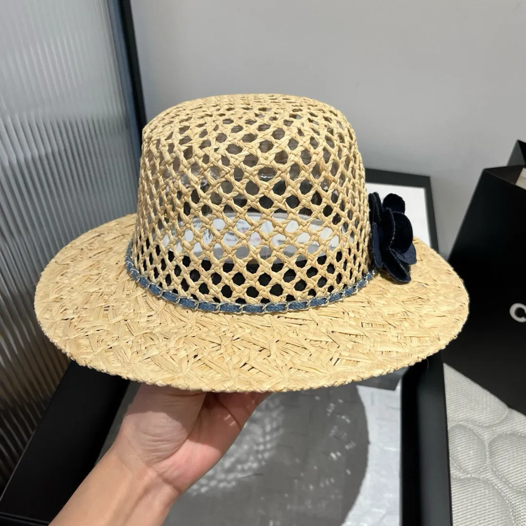 💰200¥ Chanel raffia hat, advanced customization, with camellia flowers, head circumference 57cm